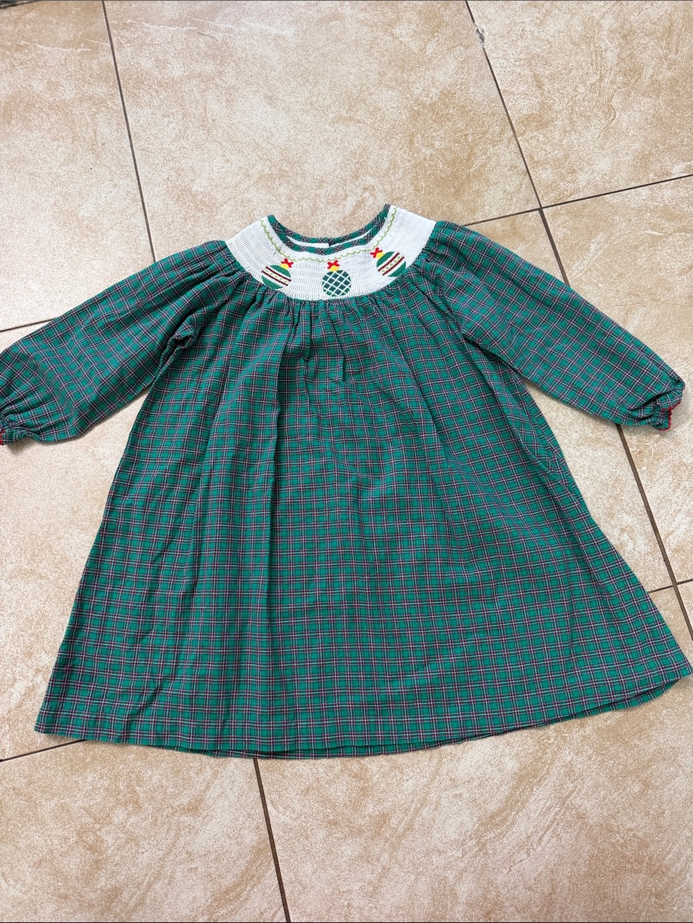 Green Plaid Smocked Holiday Dress
